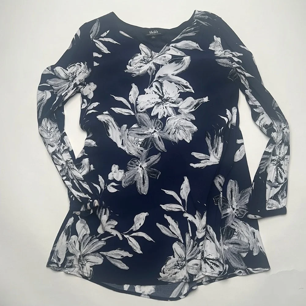 Lulu’s | Long Sleeve Navy and White Floral Dress - Picture 1 of 8